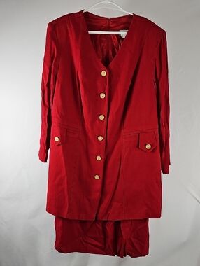 Scarlett M Bright Red Tailored Button  Jacket with Attached Skirt